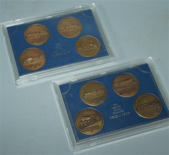 Railway History, inc set of three Birmingham Mint silver medals & 7 other commemorative sets (all cased)